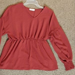 Burnt Orange Blouse with scrunched sleeved and waist